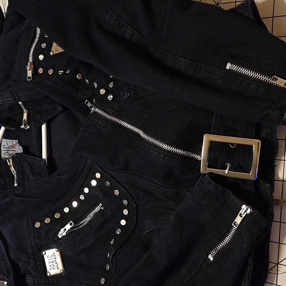 Rare Vintage Black Studded Women's Crop Jacket Medium: D - Picture 11 of 13